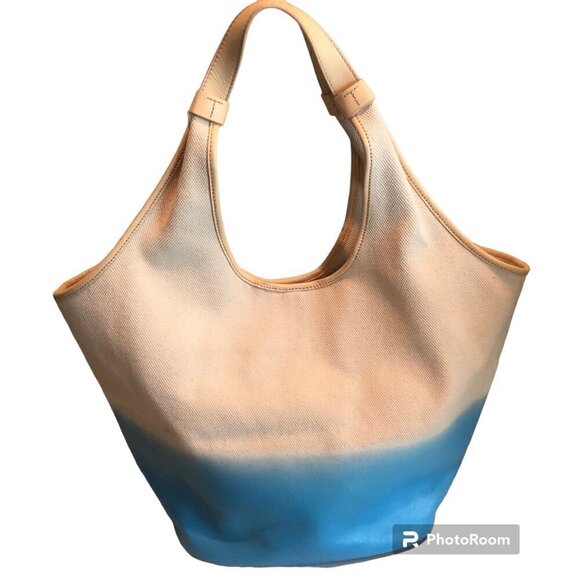 **SOLD**Tory Burch Summer Slouchy Hobo Natural / Juniper Berry Multi-Color Tote - Picture 3 of 14